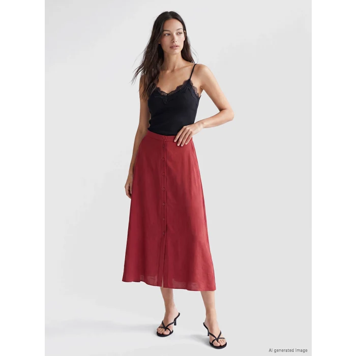 LCWAIKIKI Classic Bordo Beli Lastikli A Kesim Etek