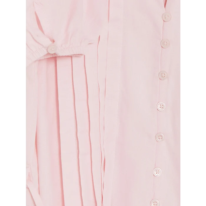 LCW Modest Pembe Pileli Kuşaklı Oversize Kadın Gömlek Tunik