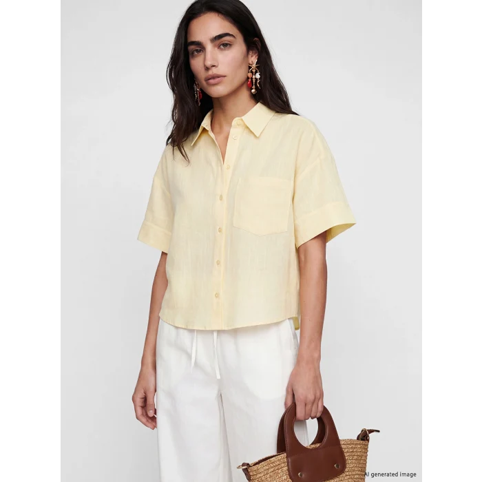 LCW Vision Sarı Oversize Poplin Kadın Gömlek