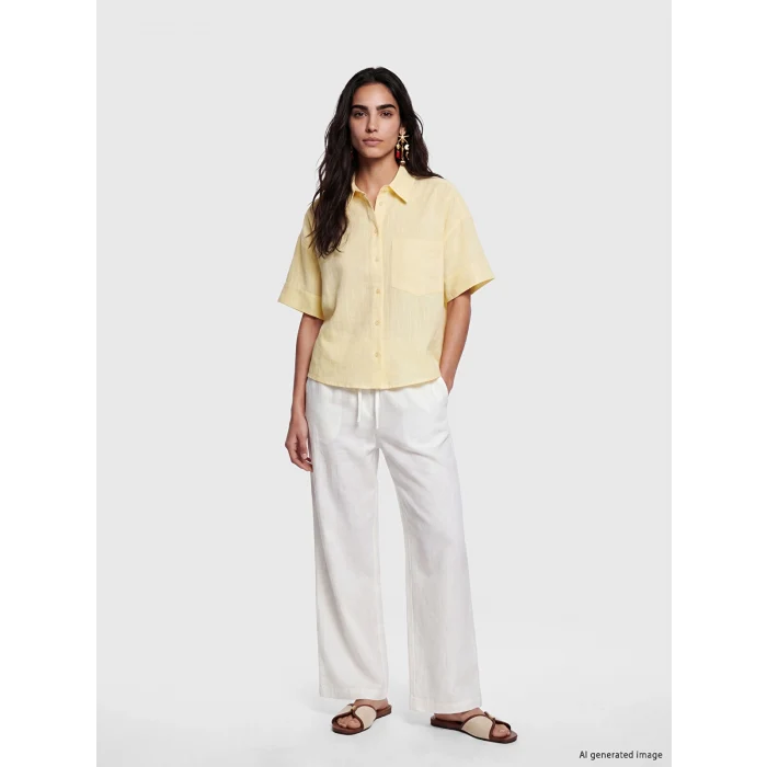 LCW Vision Sarı Oversize Poplin Kadın Gömlek