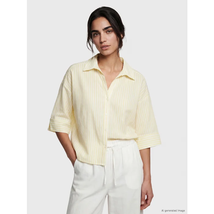 LCW Vision Sarı Çizgili Oversize Kadın Gömlek