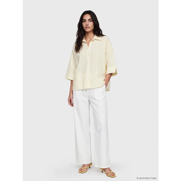 LCW Vision Sarı Çizgili Oversize Kadın Gömlek