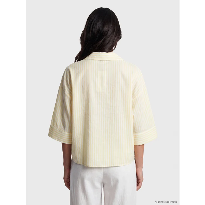 LCW Vision Sarı Çizgili Oversize Kadın Gömlek