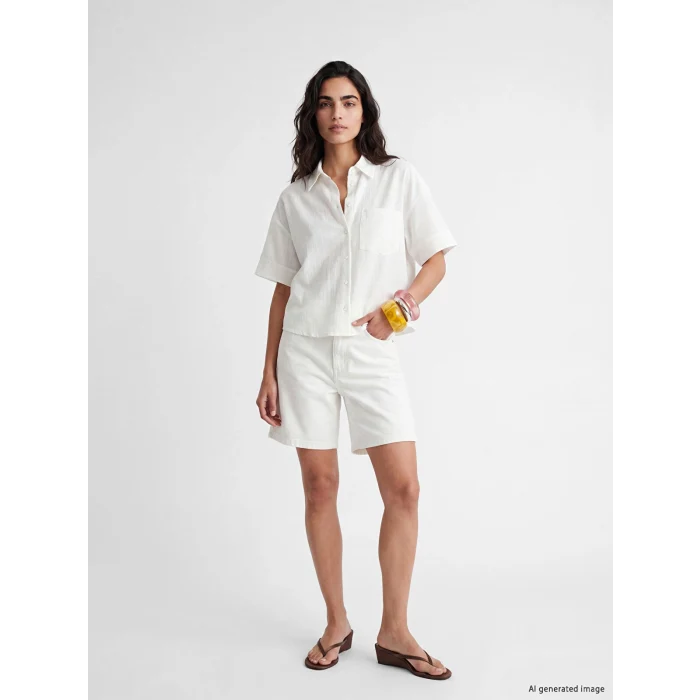 LCW Vision Beyaz Oversize Poplin Kadın Gömlek