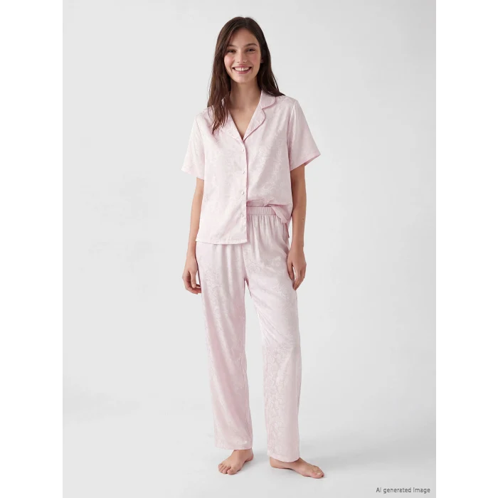 LCW DREAM Pembe Gömlek Yaka Saten Kadın Pijama Takımı