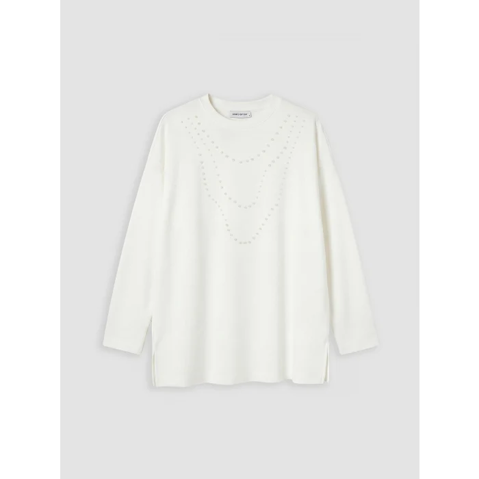 LCW EVERYDAY Beyaz İnci İşlemeli Soft Touch Kadın Tunik