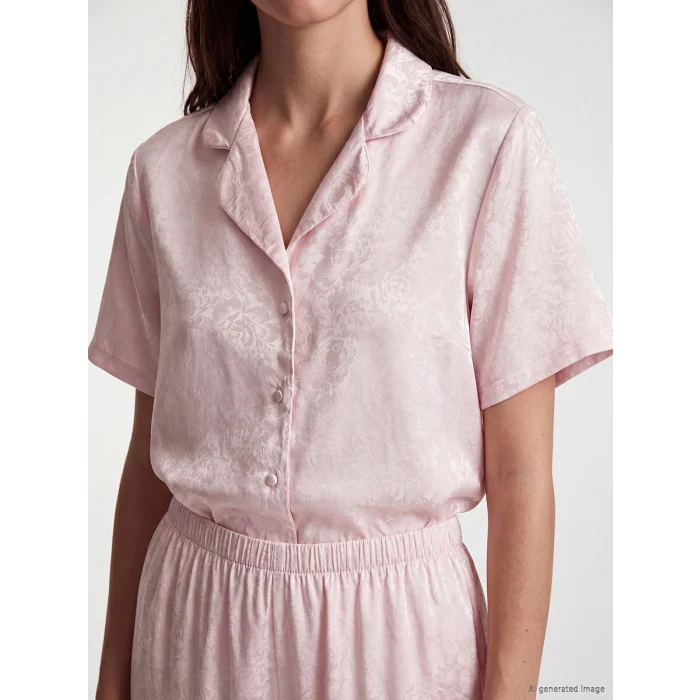 LCW DREAM Pembe Gömlek Yaka Saten Kadın Pijama Takımı