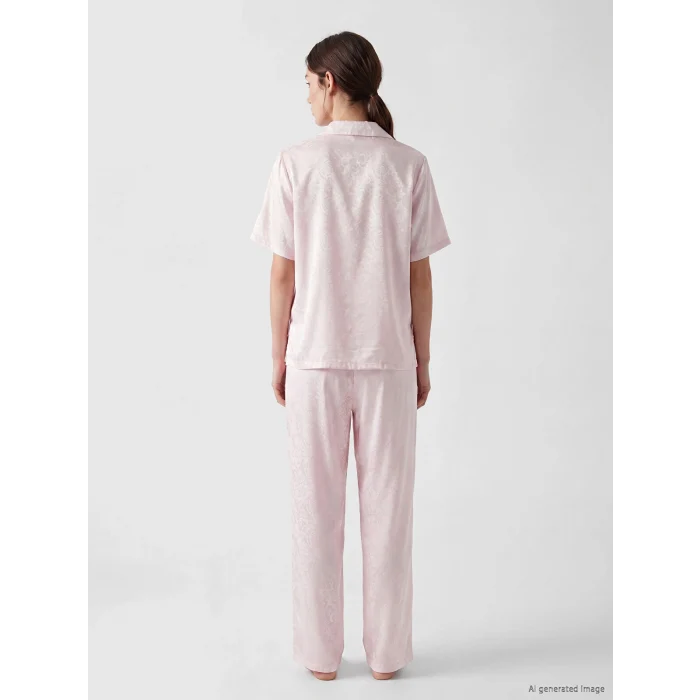 LCW DREAM Pembe Gömlek Yaka Saten Kadın Pijama Takımı