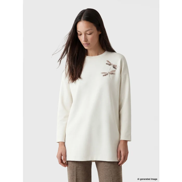 LCW EVERYDAY Bej Bisiklet Yaka Soft Touch İşlemeli Bluz