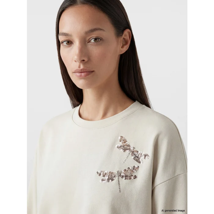 LCW EVERYDAY Bej Bisiklet Yaka Soft Touch İşlemeli Bluz