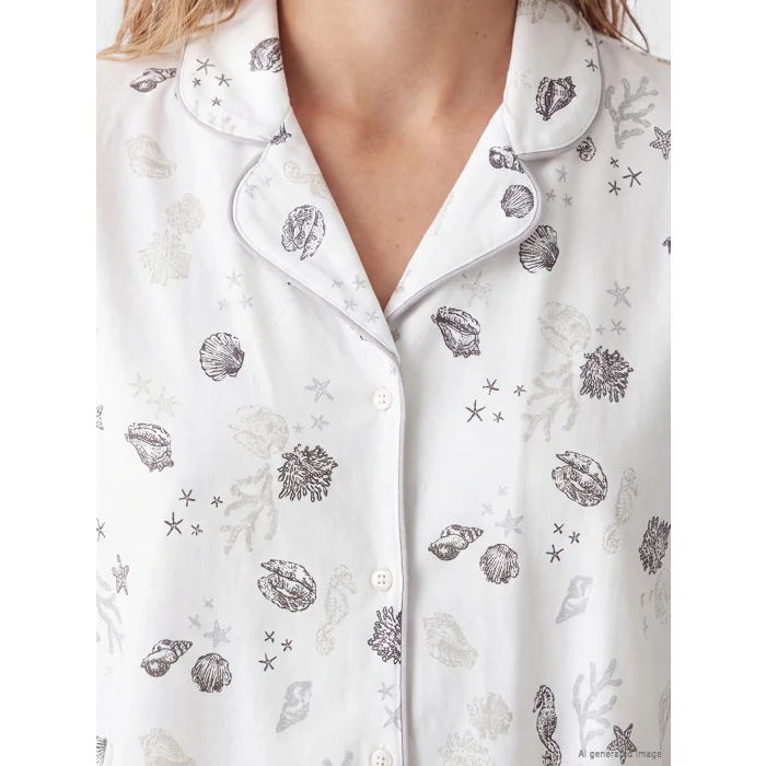 LCW DREAM Ekru Gömlek Yaka %100 Pamuklu Kadın Şortlu Pijama Takımı