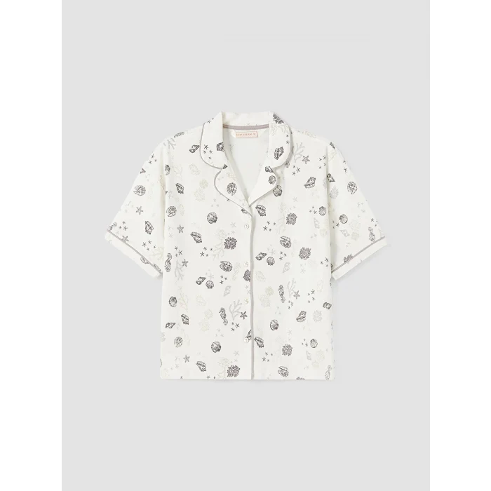 LCW DREAM Ekru Gömlek Yaka %100 Pamuklu Kadın Şortlu Pijama Takımı