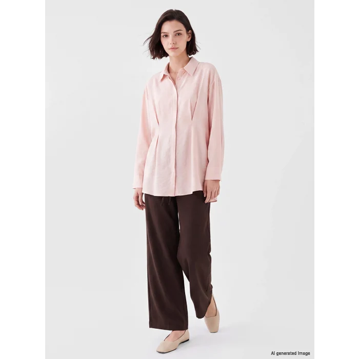LCW Modest Pembe Modal Karışımlı Pileli Kadın Gömlek Tunik