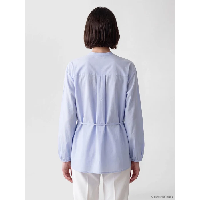 LCW Modest Mavi Pileli Kuşaklı Oversize Kadın Gömlek Tunik