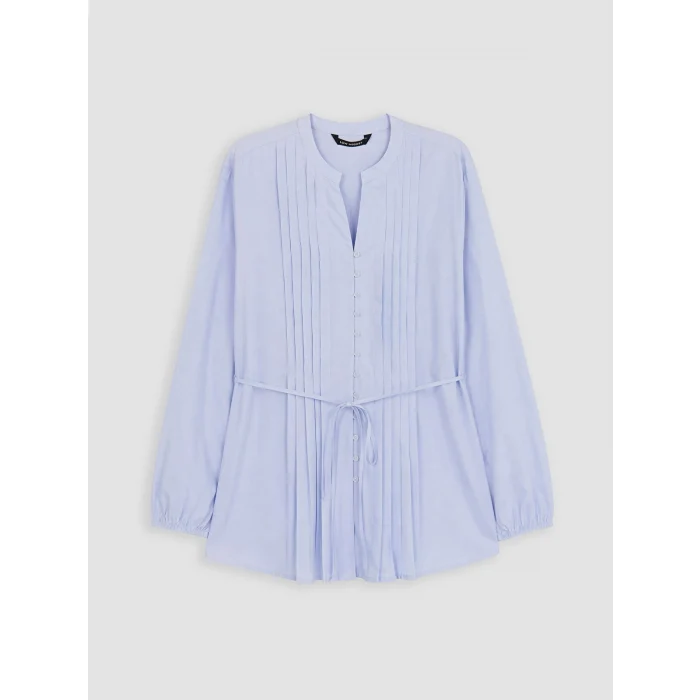 LCW Modest Mavi Pileli Kuşaklı Oversize Kadın Gömlek Tunik