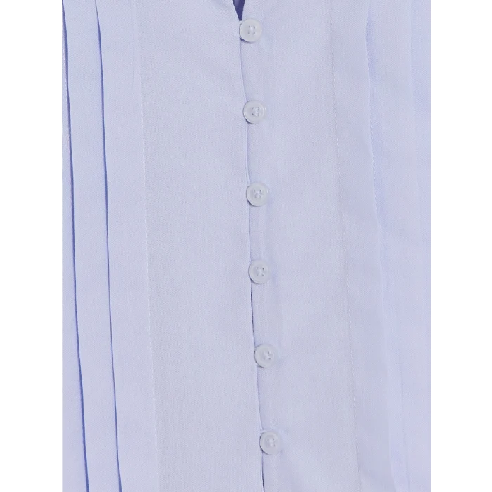 LCW Modest Mavi Pileli Kuşaklı Oversize Kadın Gömlek Tunik