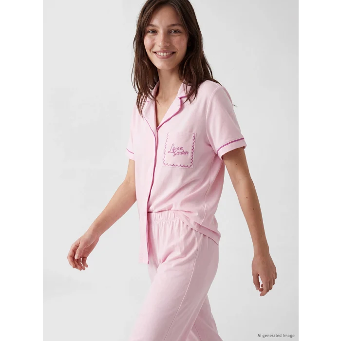 LCW DREAM Pembe Gömlek Yaka %100 Pamuklu Kadın Pijama Takımı
