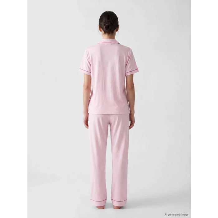 LCW DREAM Pembe Gömlek Yaka %100 Pamuklu Kadın Pijama Takımı
