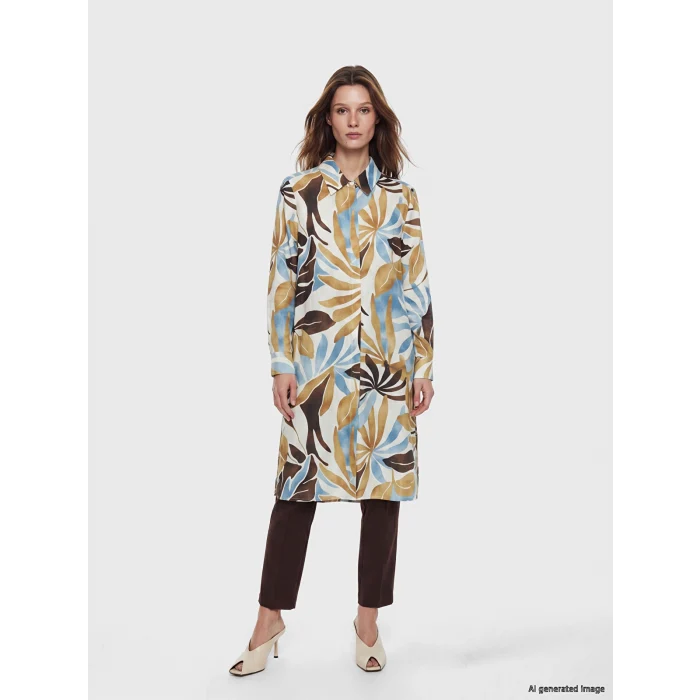 LCW Modest Kahverengi Desenli Poplin Kadın Gömlek Tunik