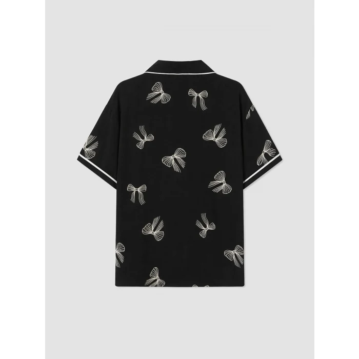 LCW DREAM Siyah Gömlek Yaka Desenli Kadın Pijama Takımı