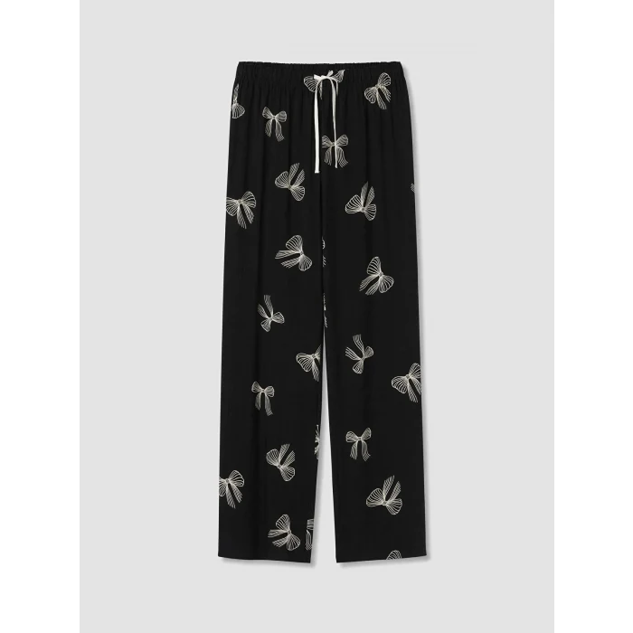 LCW DREAM Siyah Gömlek Yaka Desenli Kadın Pijama Takımı