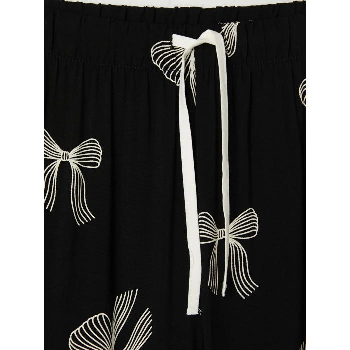 LCW DREAM Siyah Gömlek Yaka Desenli Kadın Pijama Takımı