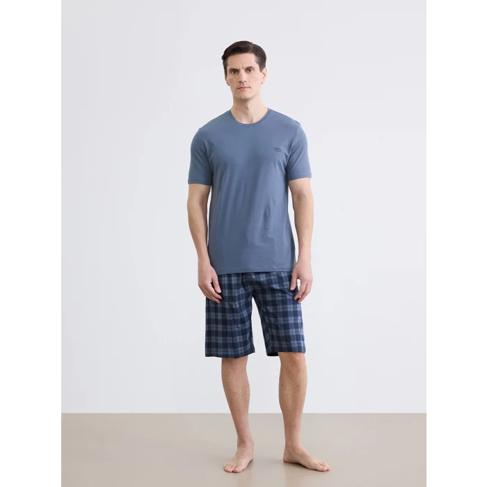 LC WAIKIKI Lacivert Standart Kalıp Ekose Erkek Pijama Takımı