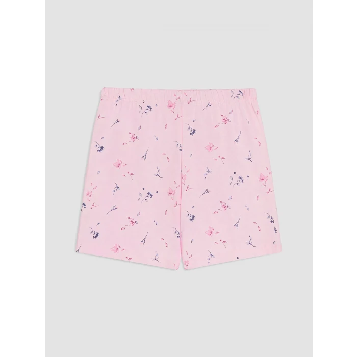 LCW DREAM Pembe Bisiklet Yaka Baskılı Kadın Şortlu Pijama Takımı