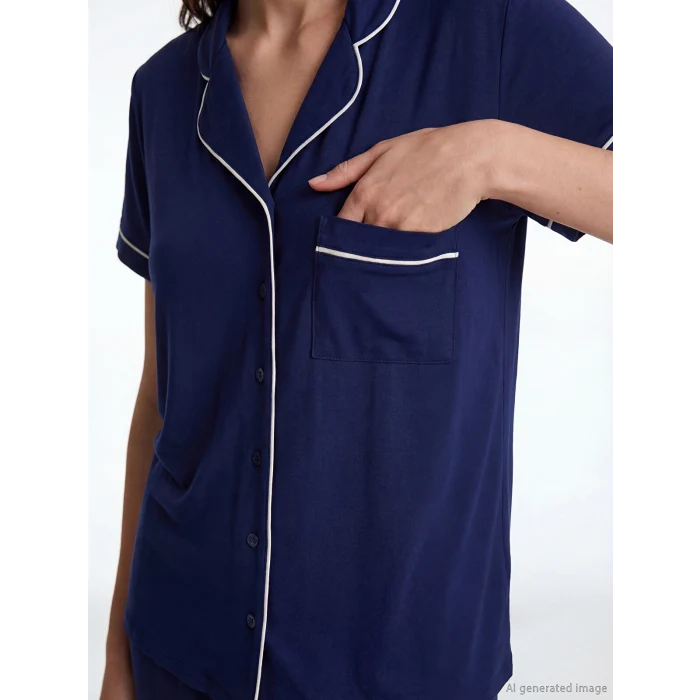 LCW DREAM Lacivert Gömlek Yaka Kadın Pijama Takım