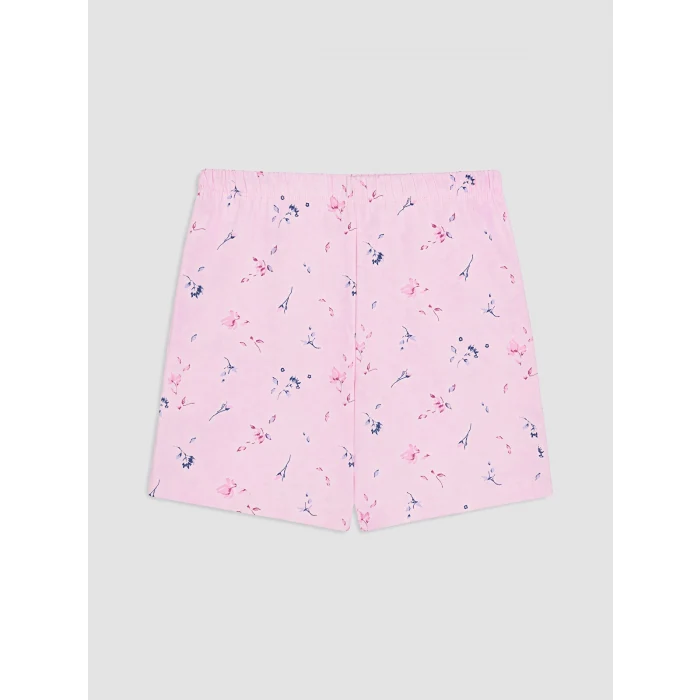 LCW DREAM Pembe Bisiklet Yaka Baskılı Kadın Şortlu Pijama Takımı