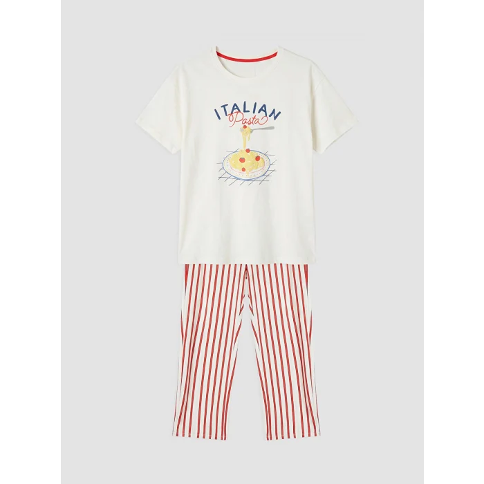 LCW DREAM Kırmızı Bisiklet Yaka Baskılı Kadın Pijama Takımı
