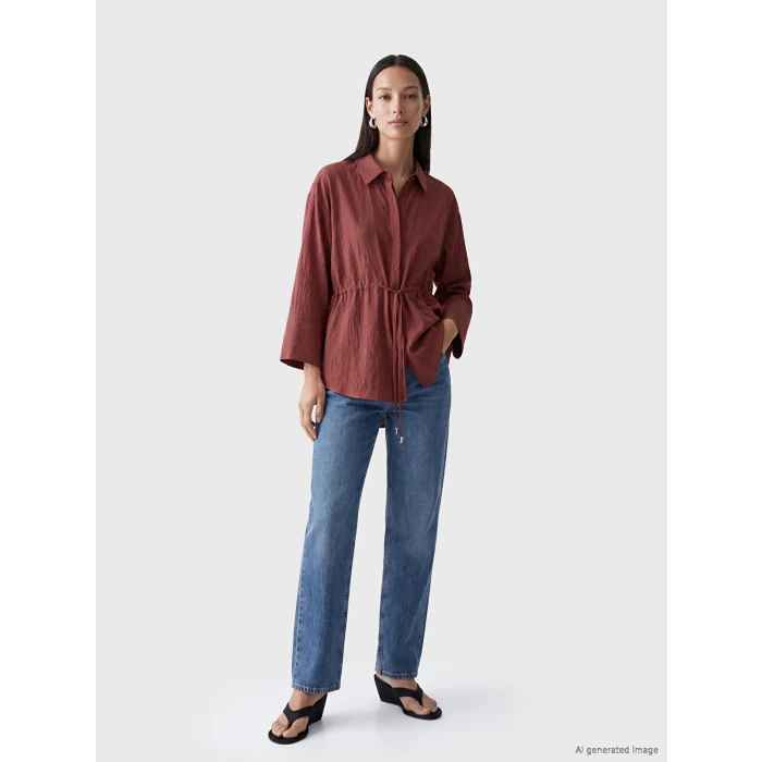 LCW EVERYDAY Bordo Çizgili Oversize Armürlü Kadın Gömlek