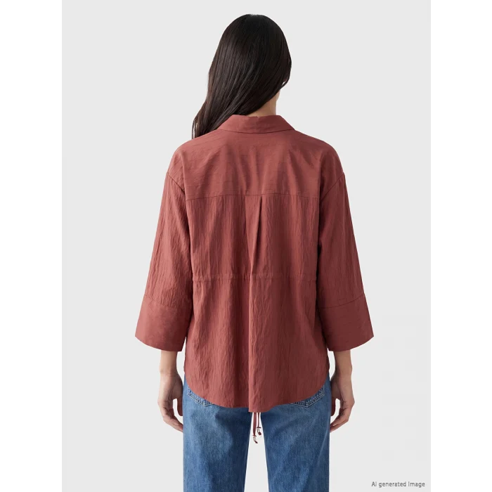 LCW EVERYDAY Bordo Çizgili Oversize Armürlü Kadın Gömlek