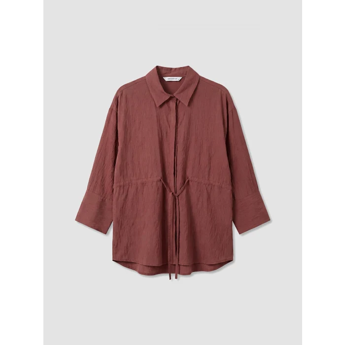 LCW EVERYDAY Bordo Çizgili Oversize Armürlü Kadın Gömlek