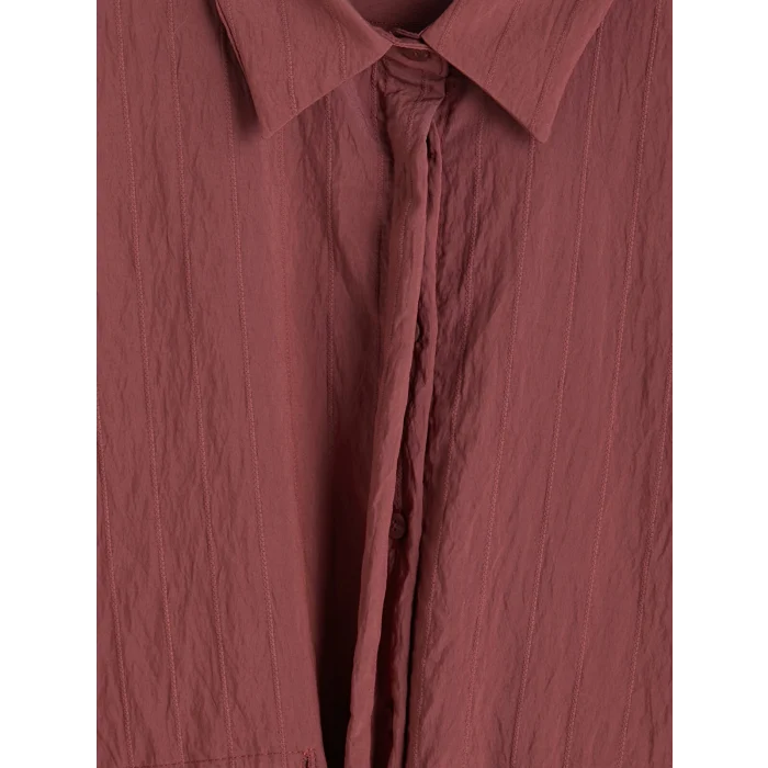 LCW EVERYDAY Bordo Çizgili Oversize Armürlü Kadın Gömlek