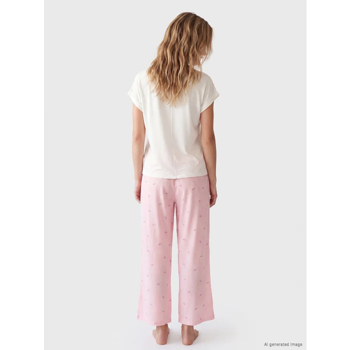 LCW DREAM Pembe Baskılı %100 Pamuklu Kadın Kaprili Pijama Takımı