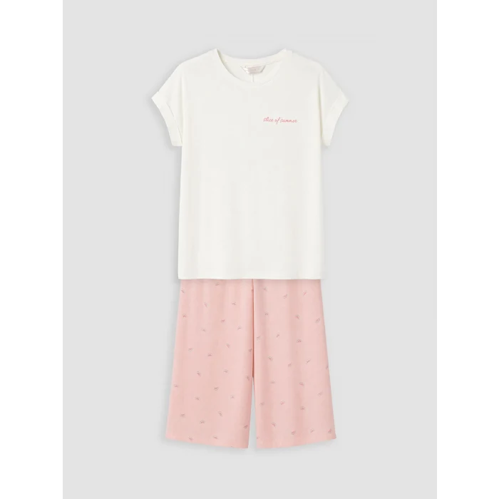LCW DREAM Pembe Baskılı %100 Pamuklu Kadın Kaprili Pijama Takımı