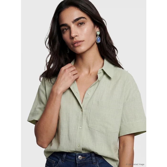 LCW Vision Yeşil Oversize Poplin Kadın Gömlek