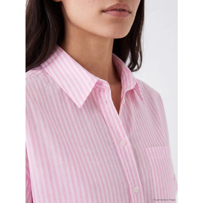 LCW Vision Pembe Çizgili Oversize Kadın Gömlek