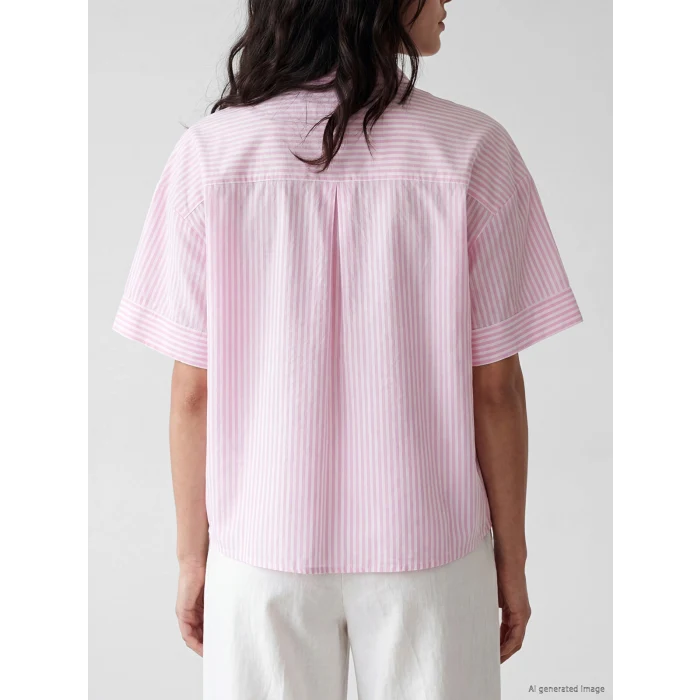 LCW Vision Pembe Çizgili Oversize Kadın Gömlek