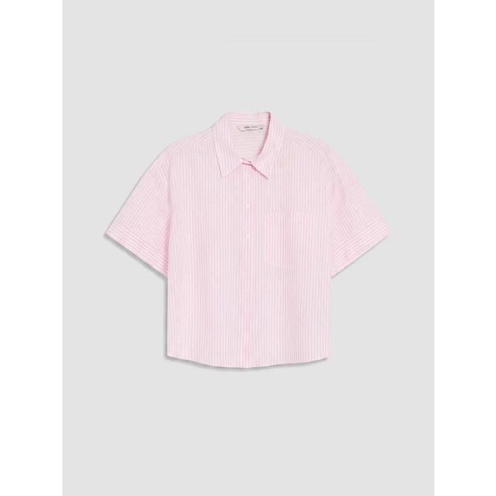LCW Vision Pembe Çizgili Oversize Kadın Gömlek