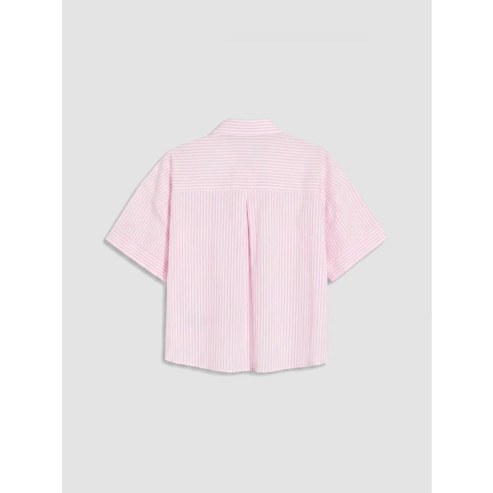 LCW Vision Pembe Çizgili Oversize Kadın Gömlek