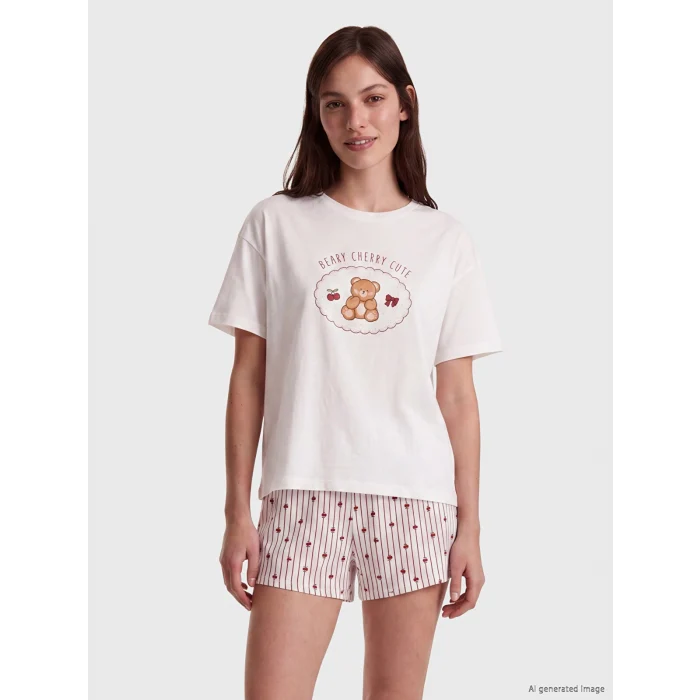 LCW Young Bordo Baskılı Kadın Şortlu Pijama Takımı