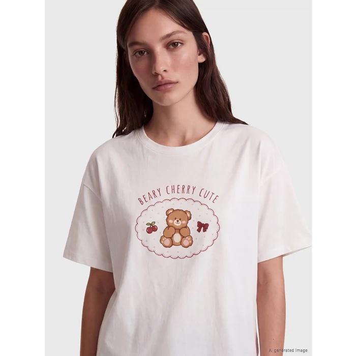 LCW Young Bordo Baskılı Kadın Şortlu Pijama Takımı