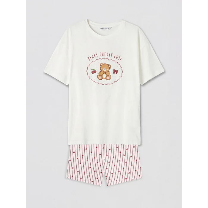 LCW Young Bordo Baskılı Kadın Şortlu Pijama Takımı