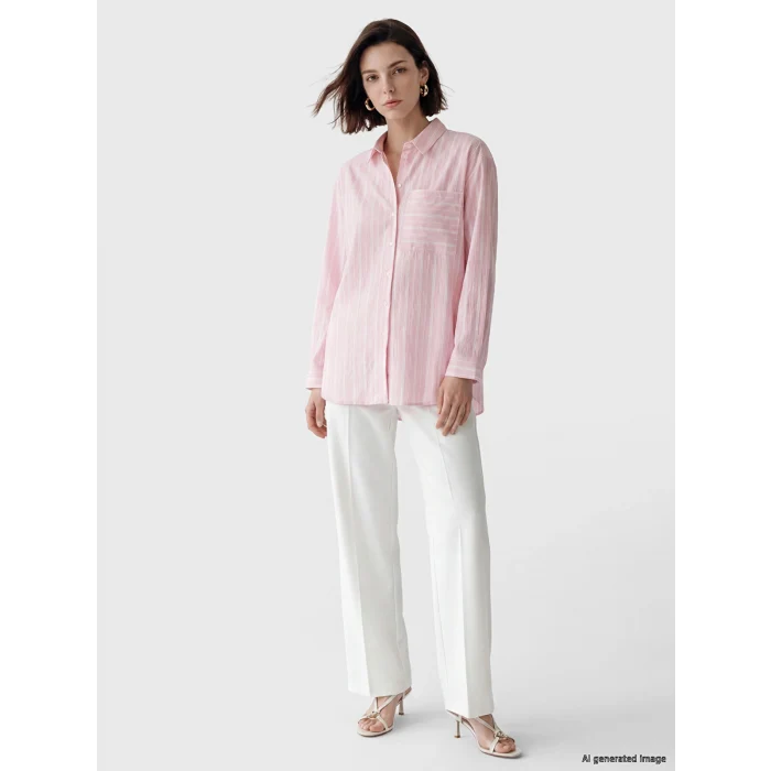 LCW Modest Pembe Çizgili Oversize Kadın Gömlek Tunik