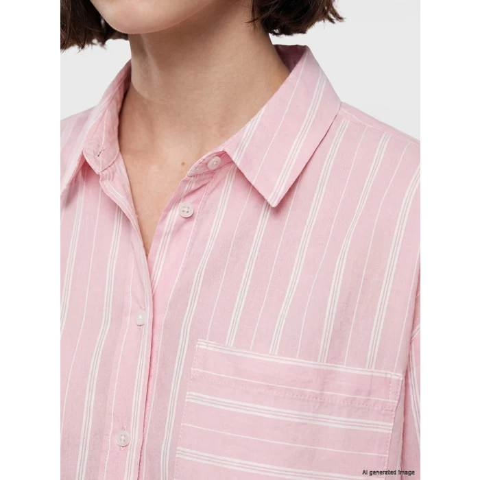 LCW Modest Pembe Çizgili Oversize Kadın Gömlek Tunik