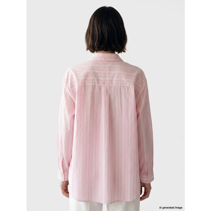 LCW Modest Pembe Çizgili Oversize Kadın Gömlek Tunik