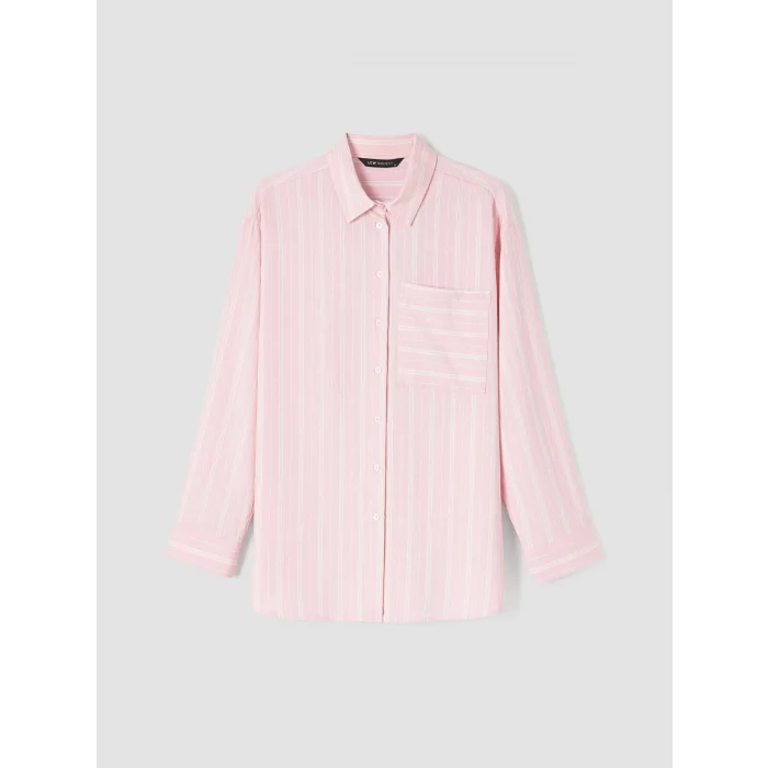 LCW Modest Pembe Çizgili Oversize Kadın Gömlek Tunik