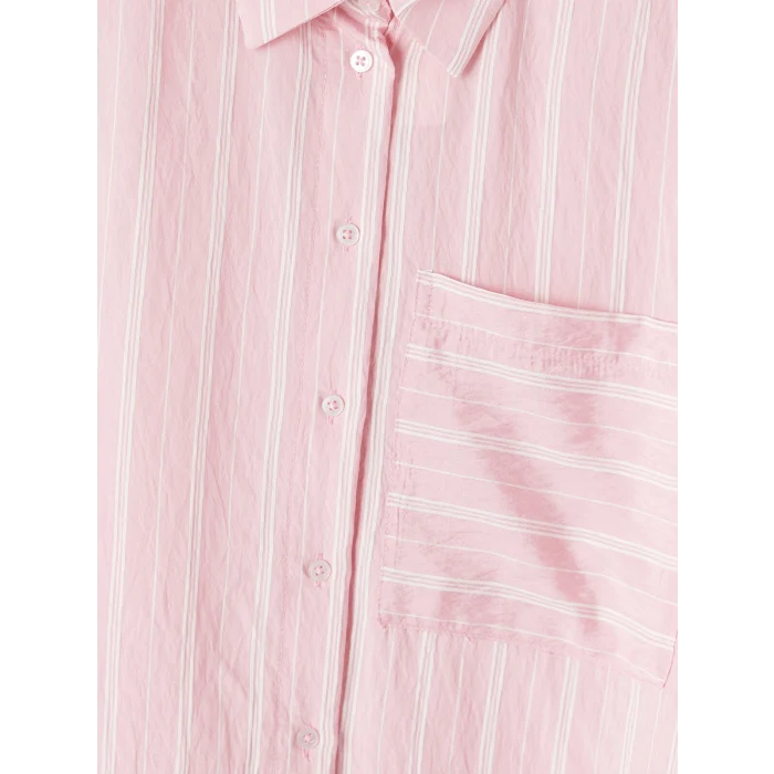 LCW Modest Pembe Çizgili Oversize Kadın Gömlek Tunik